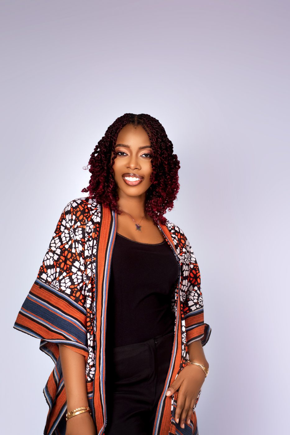 Studio portrait, printed kimono
